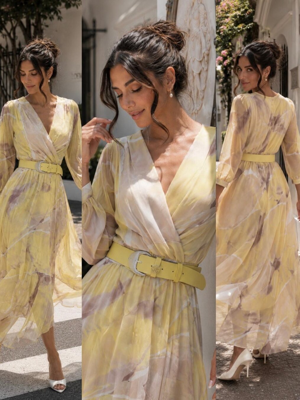 beige and yellow dress self-portrait - Yellow Knit Lace Insert Midi Dress