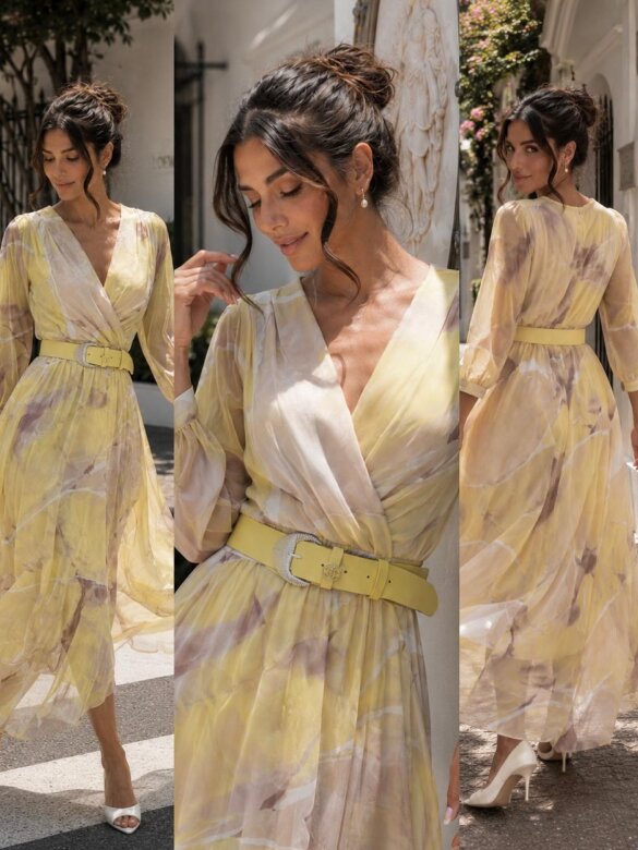 Dress London Chic maxi yellow-beige