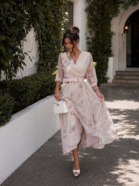 Sukienka London Chic maxi pudrowo-beżowa
