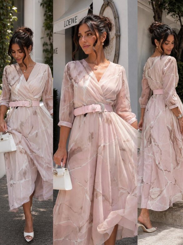 Sukienka London Chic maxi pudrowo-beżowa
