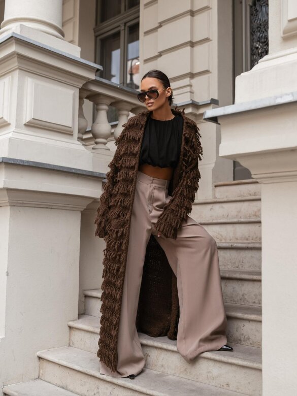 Kardigan Parisi z frędzlami czekoladowy