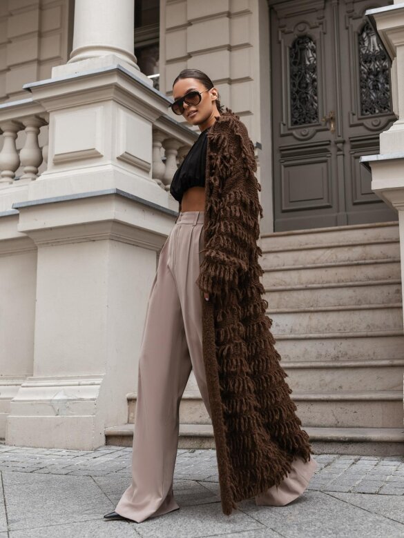 Kardigan Parisi z frędzlami czekoladowy