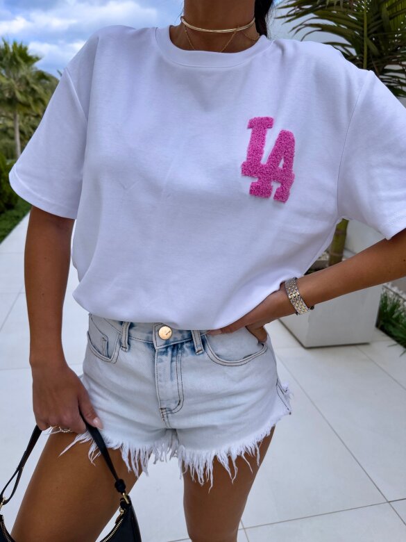 T-shirt Los Angeles biało-różowy