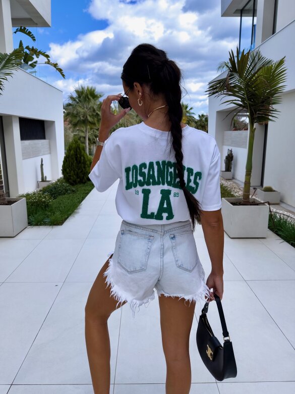 T-shirt Los Angeles biało-zielony