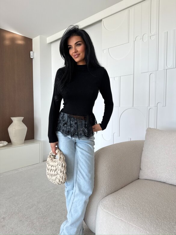 Bluzka Monevi z koronką czarna 