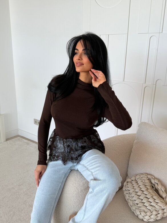 Bluzka Monevi z koronką czekoladowa 