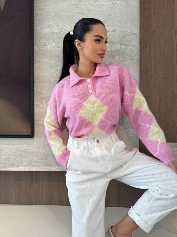 Sweter Carro z domieszką wełny pudrowy