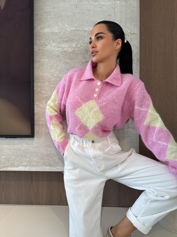 Sweter Carro z domieszką wełny pudrowy