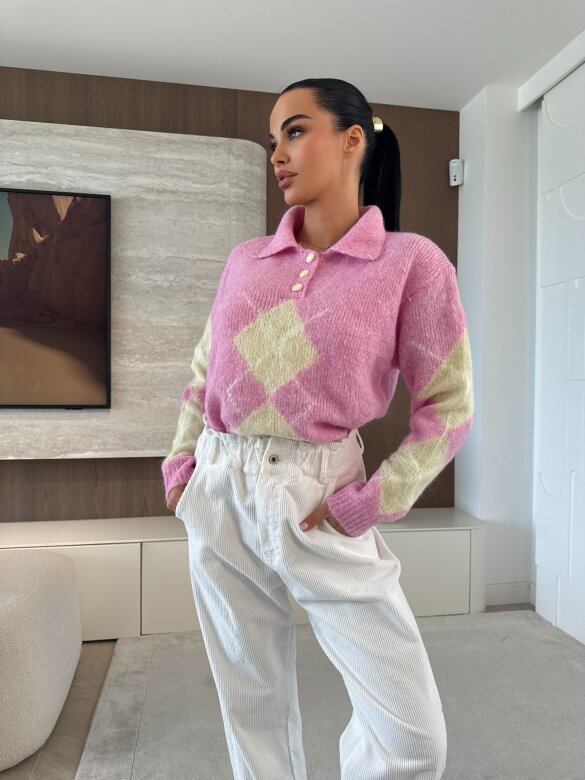 Sweter Carro z domieszką wełny pudrowy