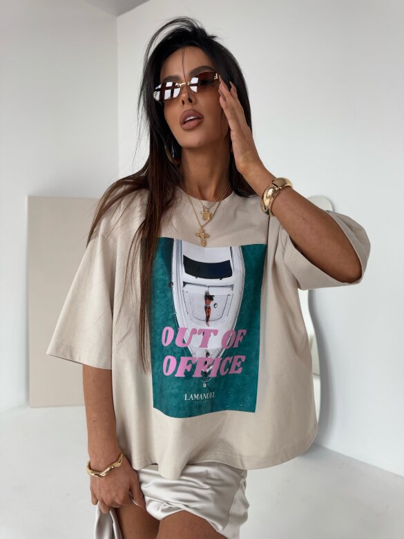 T-shirt Out beżowy 