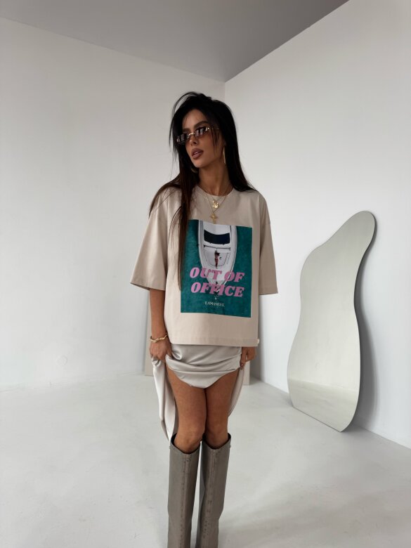 T-shirt Out beżowy 