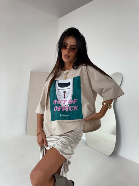 T-shirt Out beżowy 
