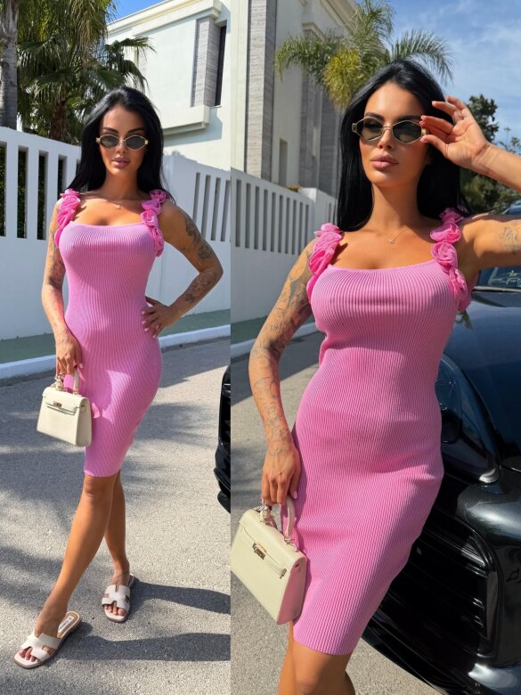 Sukienka Rosana mini w kwiaty różowa 