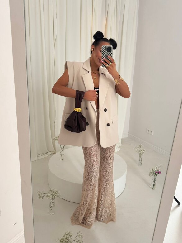 Trousers Maserato lace with viscose nude