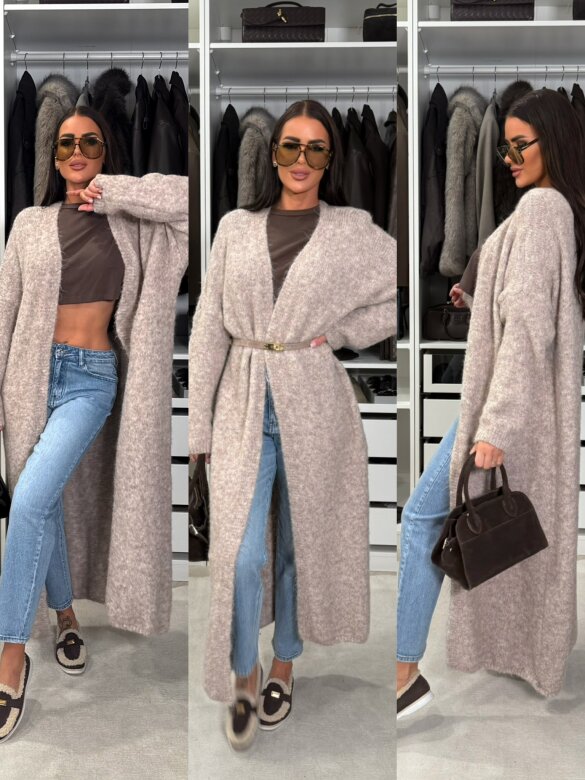 Kardigan Amberelle z wełną i alpaką melanż beż