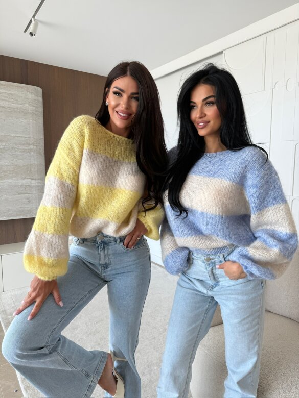 Sweter Verne oversize niebieski-ecru