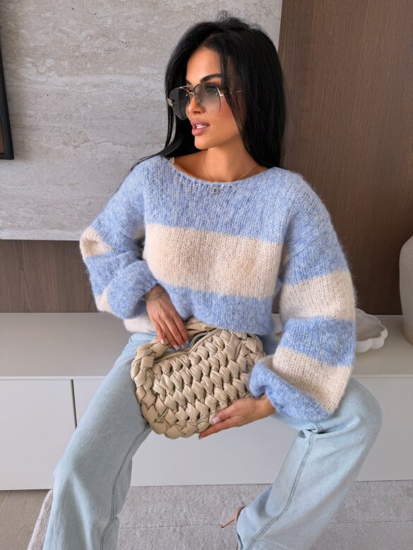 Sweter Verne oversize niebieski-ecru