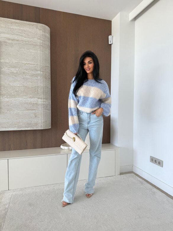 Sweter Verne oversize niebieski-ecru