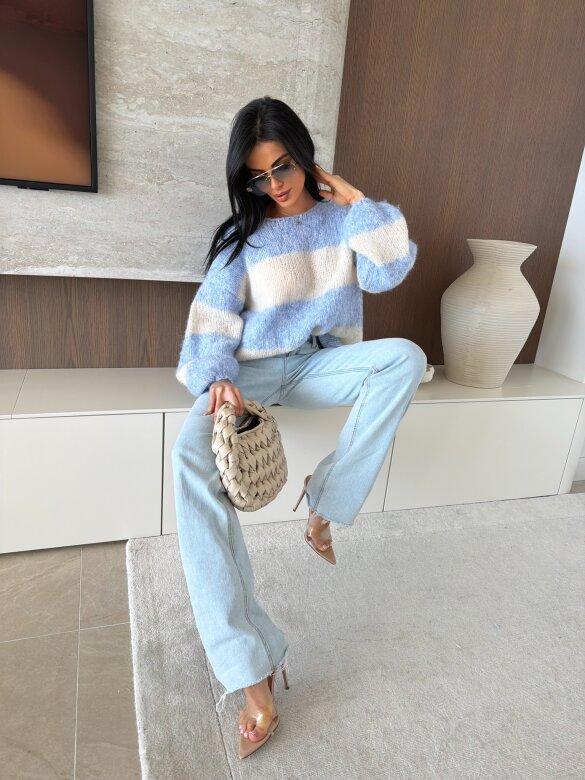 Sweter Verne oversize niebieski-ecru