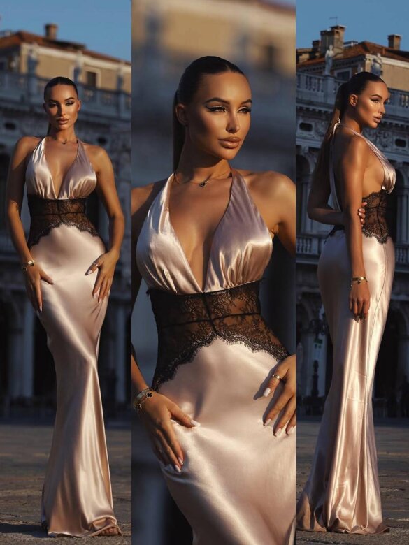 Sukienka Mysterious II satynowa pudrowa 