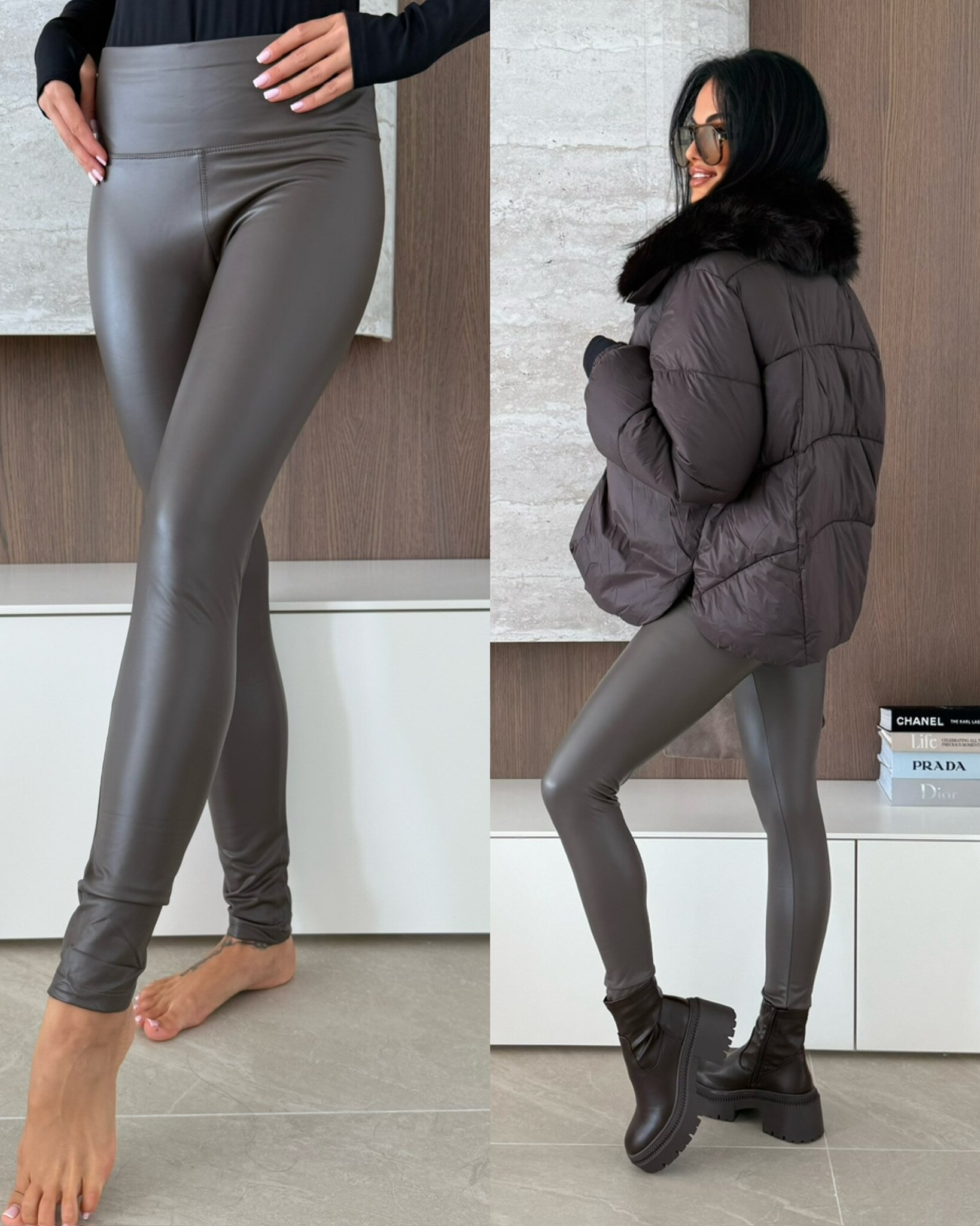 Legginsy Soleiro woskowane czekoladowe