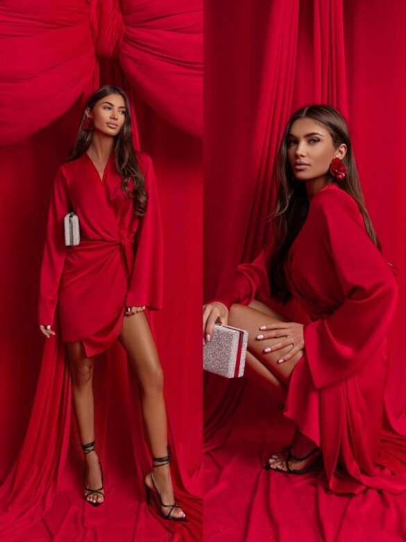 Sukienka Veloria z wiązaniem czerwona 