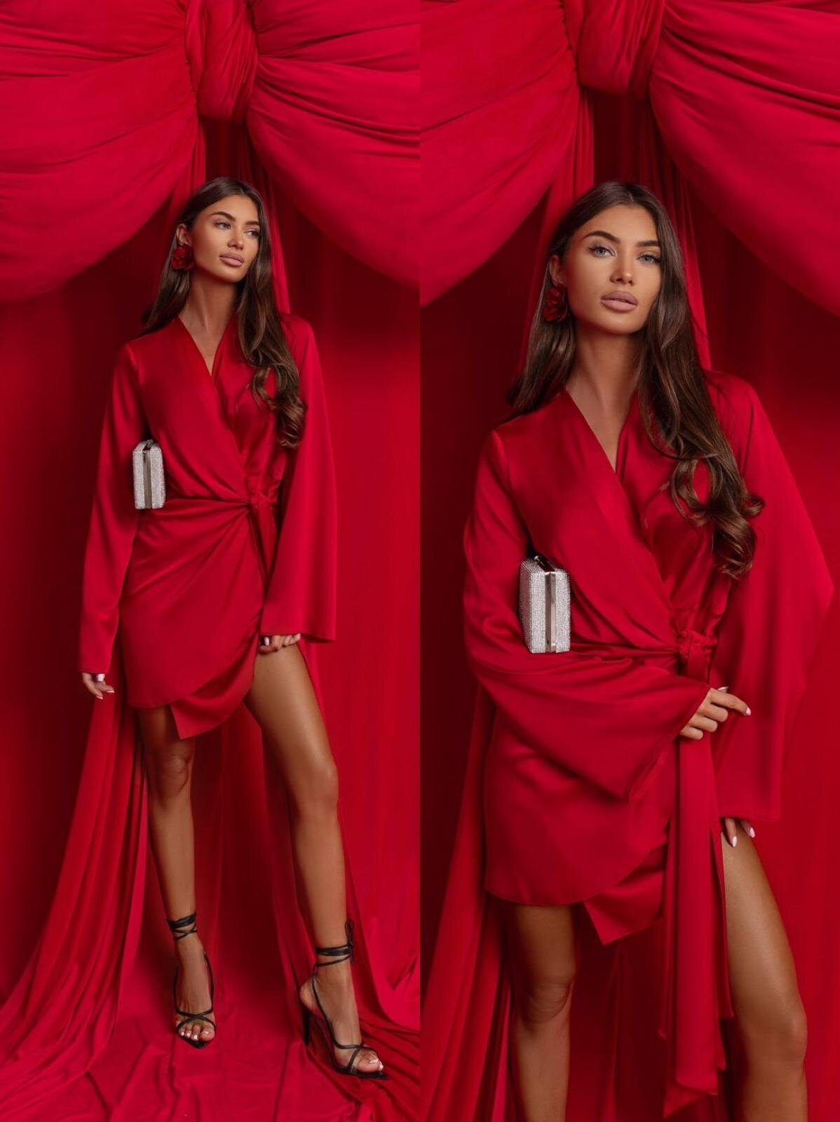 Sukienka Veloria z wiązaniem czerwona 