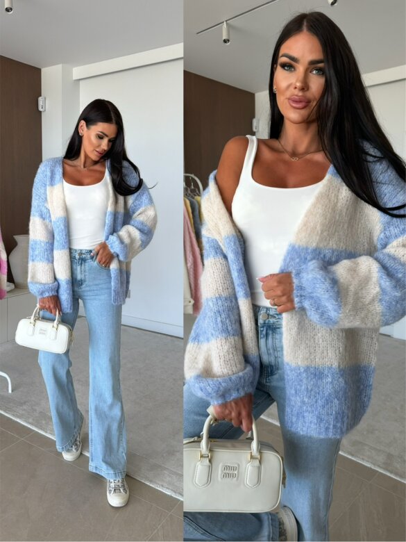 Sweter Pastelle rozpinany niebiesko-ecru