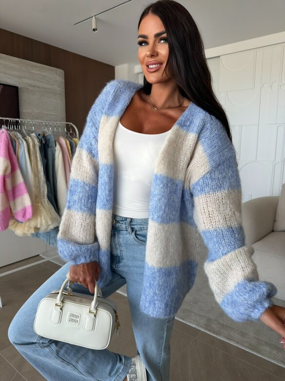 Sweter Pastelle rozpinany niebiesko-ecru