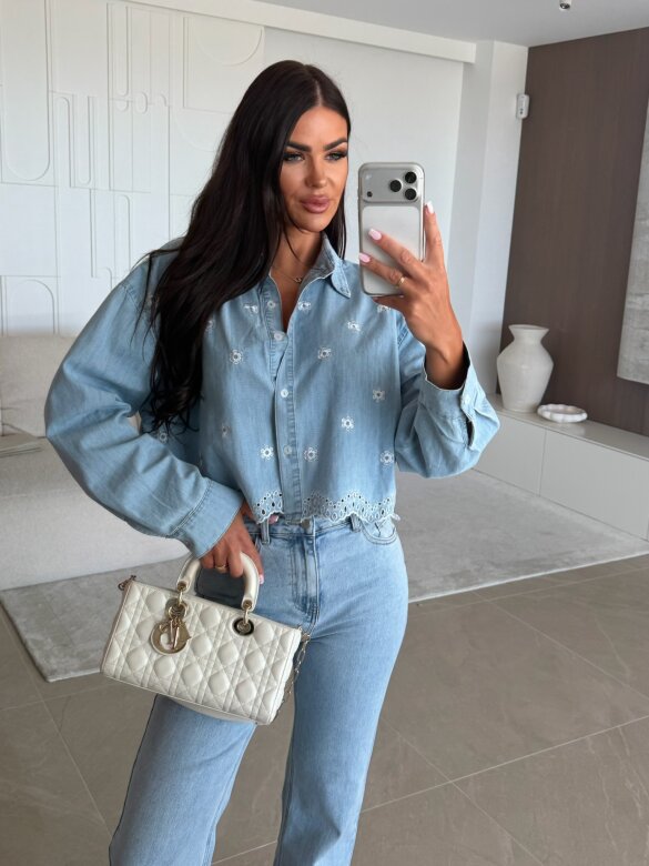 Koszula Modella jeans w kwiaty jasnoniebieska