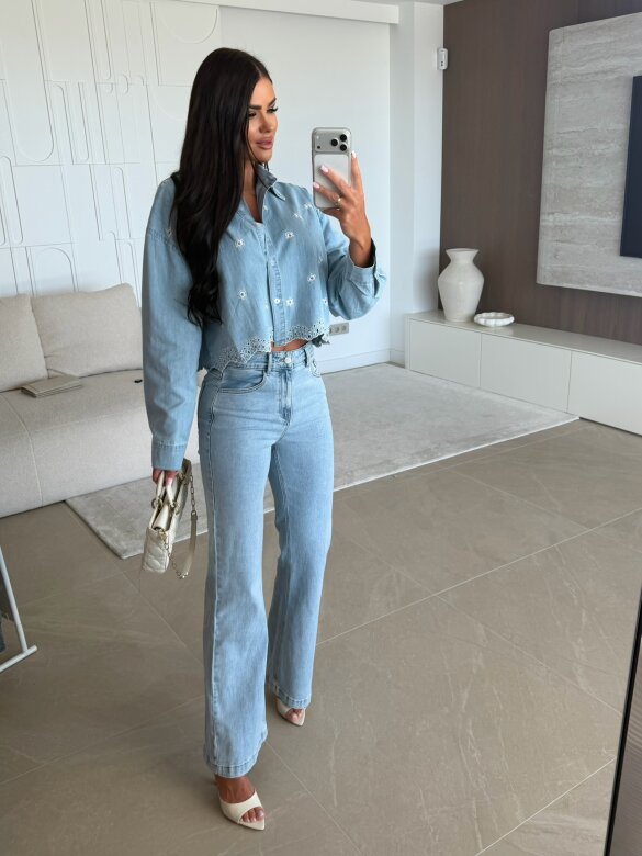 Koszula Modella jeans w kwiaty jasnoniebieska