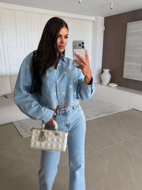 Koszula Modella jeans w kwiaty jasnoniebieska