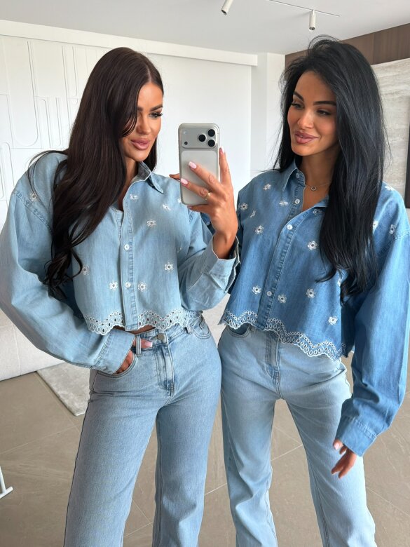 Koszula Modella jeans w kwiaty ciemnoniebieska 