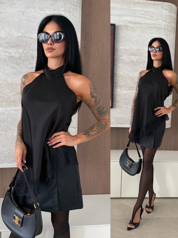 Bluzka Novera satynowa z koronką czarna