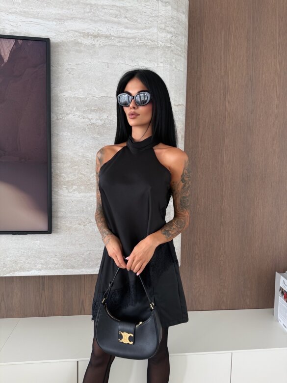 Bluzka Novera satynowa z koronką czarna