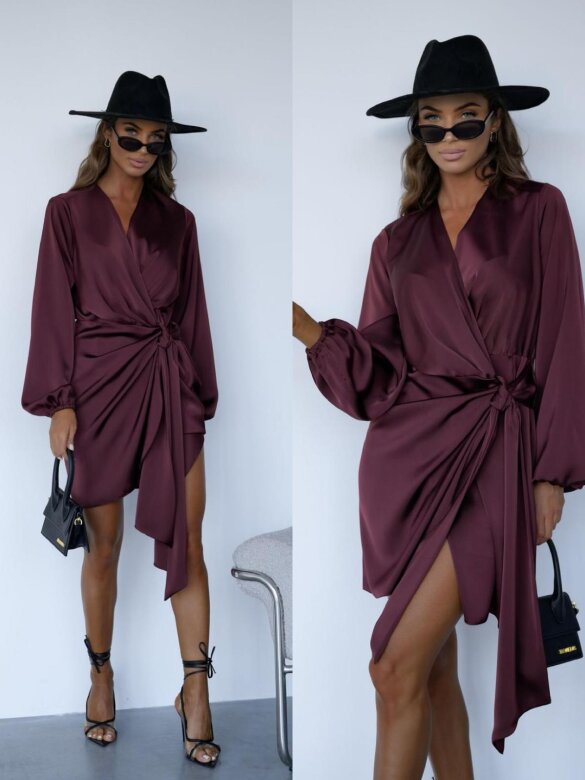 Dress Veloria with binding plum