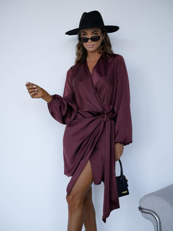 Dress Veloria with binding plum