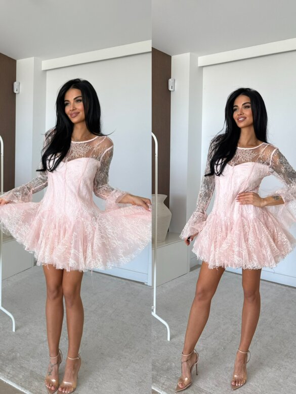 Sukienka Fresia koronkowa pudrowa 