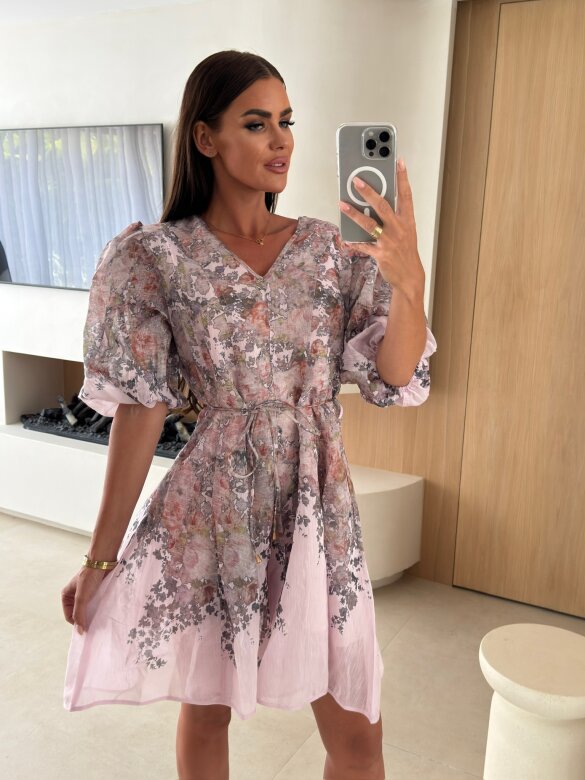 Sukienka Mansa midi w print pudrowa 