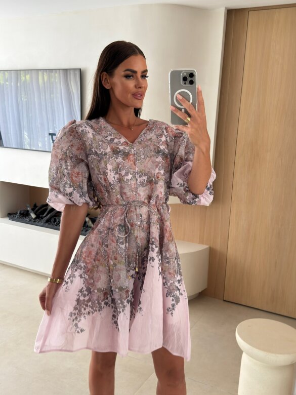 Sukienka Mansa midi w print pudrowa 
