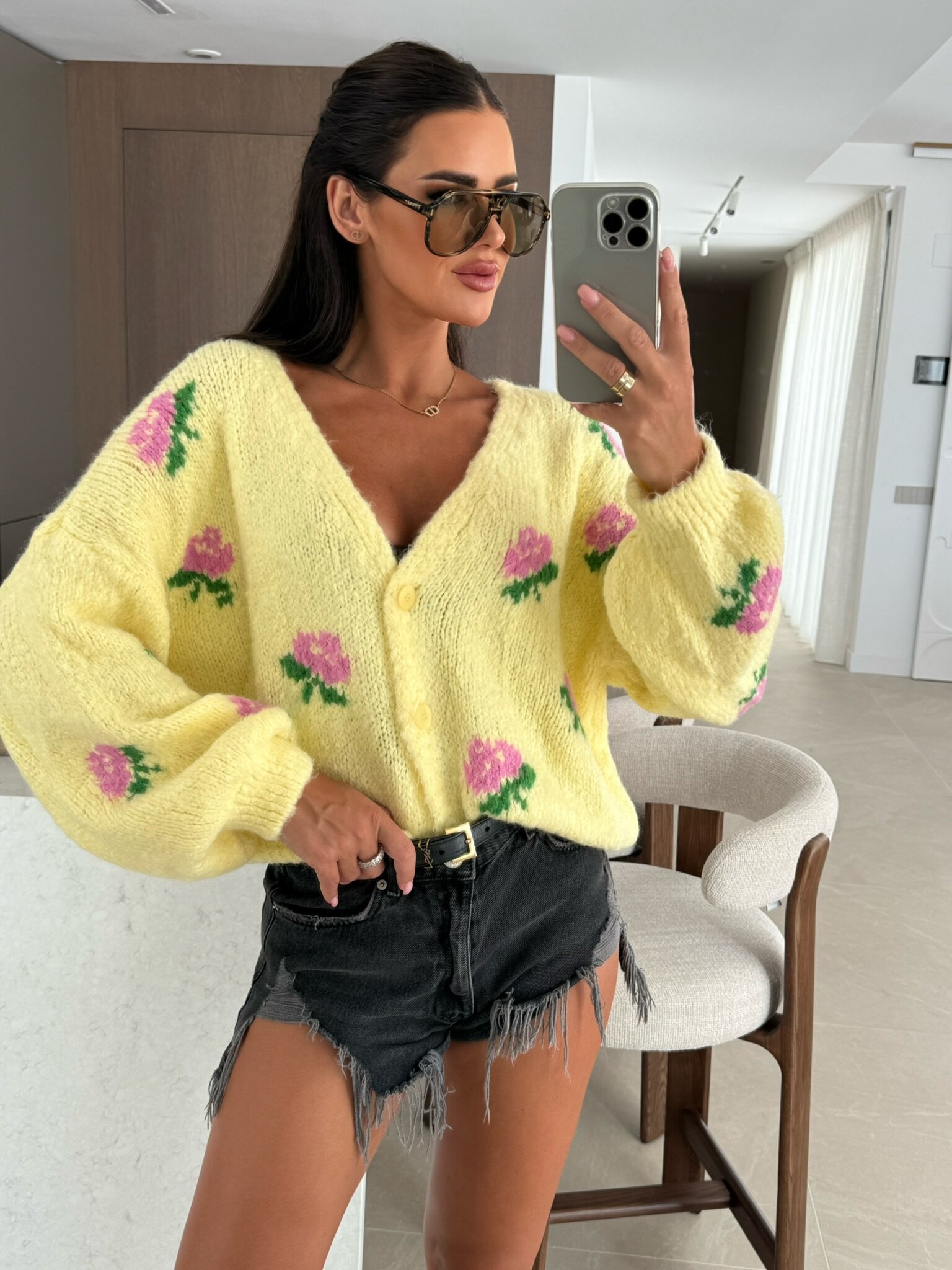 Sweter Garcia z kwiatami żółty 