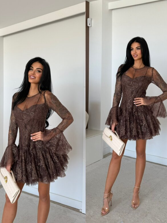 Sukienka Fresia koronkowa brązowa 