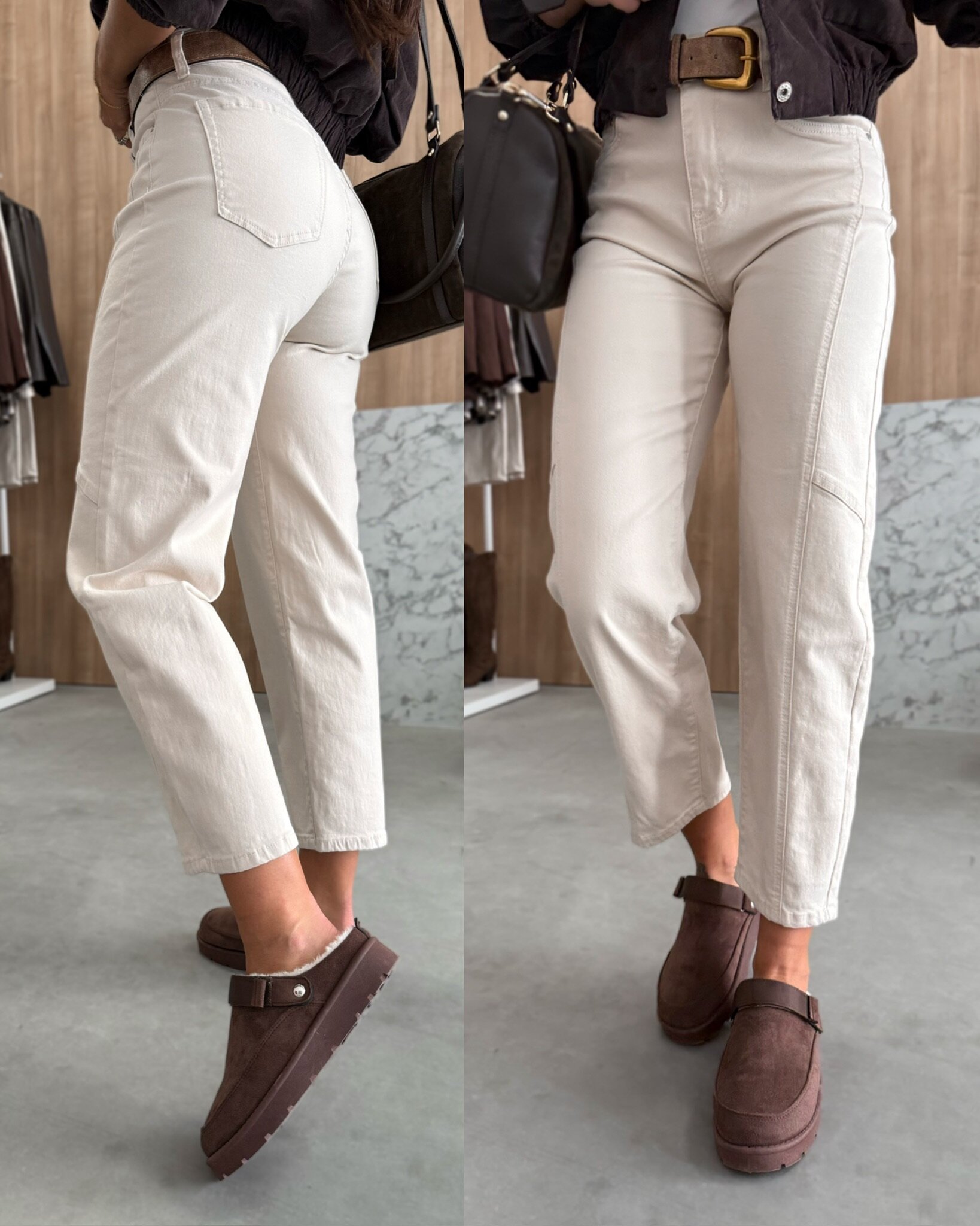 Spodnie Joy balloon jeans jasnobeżowe