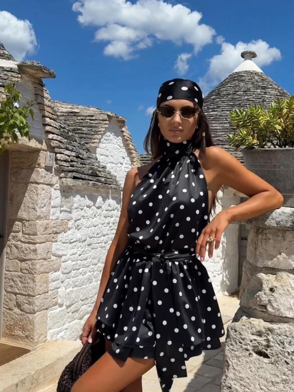 Jumpsuit Nello with viscose with dots black