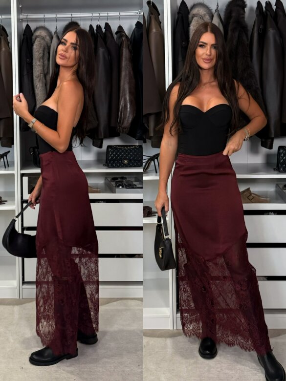 Spódnica Tresse z koronką bordowa