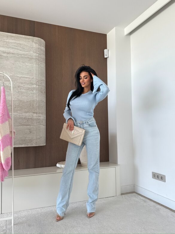 Sweter Raffine prążkowany błękitny 