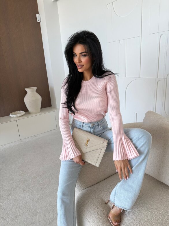 Sweter Raffine prążkowany pudrowy 