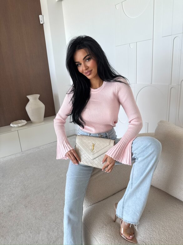 Sweter Raffine prążkowany pudrowy 