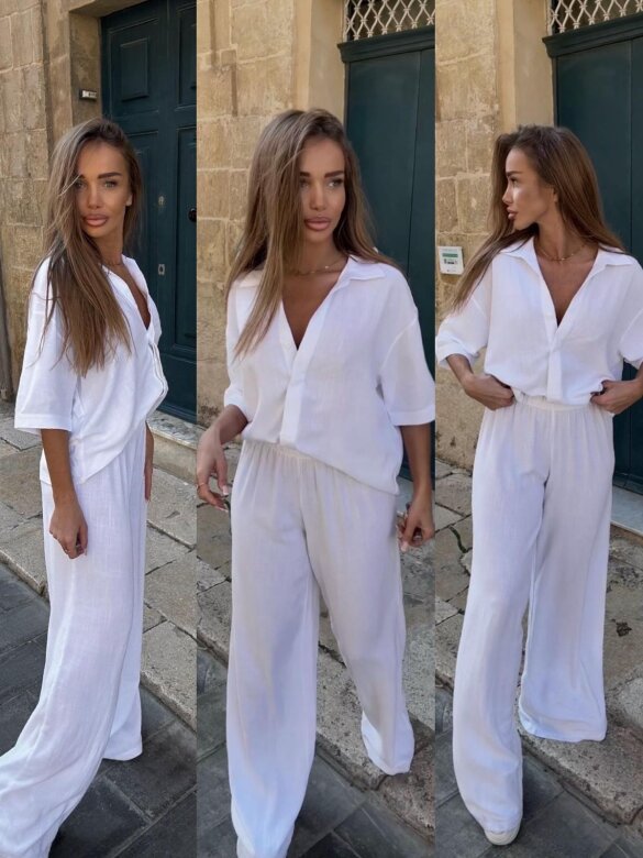 Komplet 2w1 Caldere 100% len biały