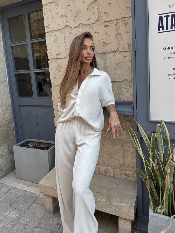 Komplet 2w1 Caldere 100% len jasnobeżowy 